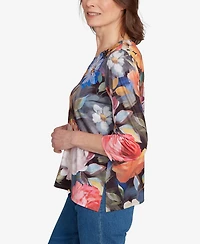 Alfred Dunner Women's Classic Dramatic Floral Lace Neck Top