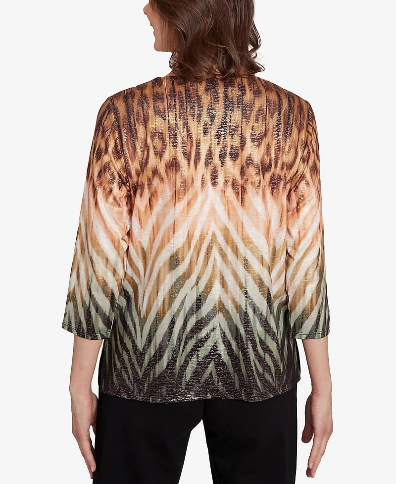 Alfred Dunner Women's Classic Ombre Animal Skin Three Quarter Sleeve Top