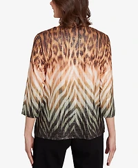 Alfred Dunner Women's Classic Ombre Animal Skin Three Quarter Sleeve Top