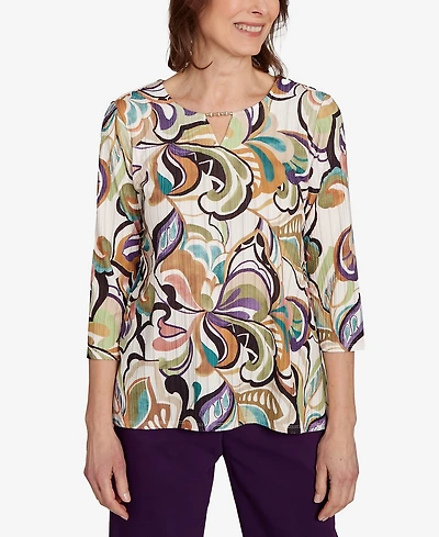 Alfred Dunner Women's Classic Abstract Scroll Split Neck Top