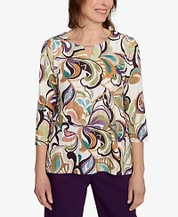 Alfred Dunner Women's Classic Abstract Scroll Split Neck Top
