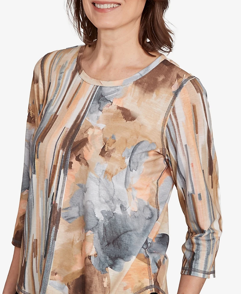 Alfred Dunner Women's Classic Spliced Floral Stripe Top