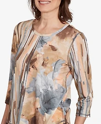Alfred Dunner Women's Classic Spliced Floral Stripe Top