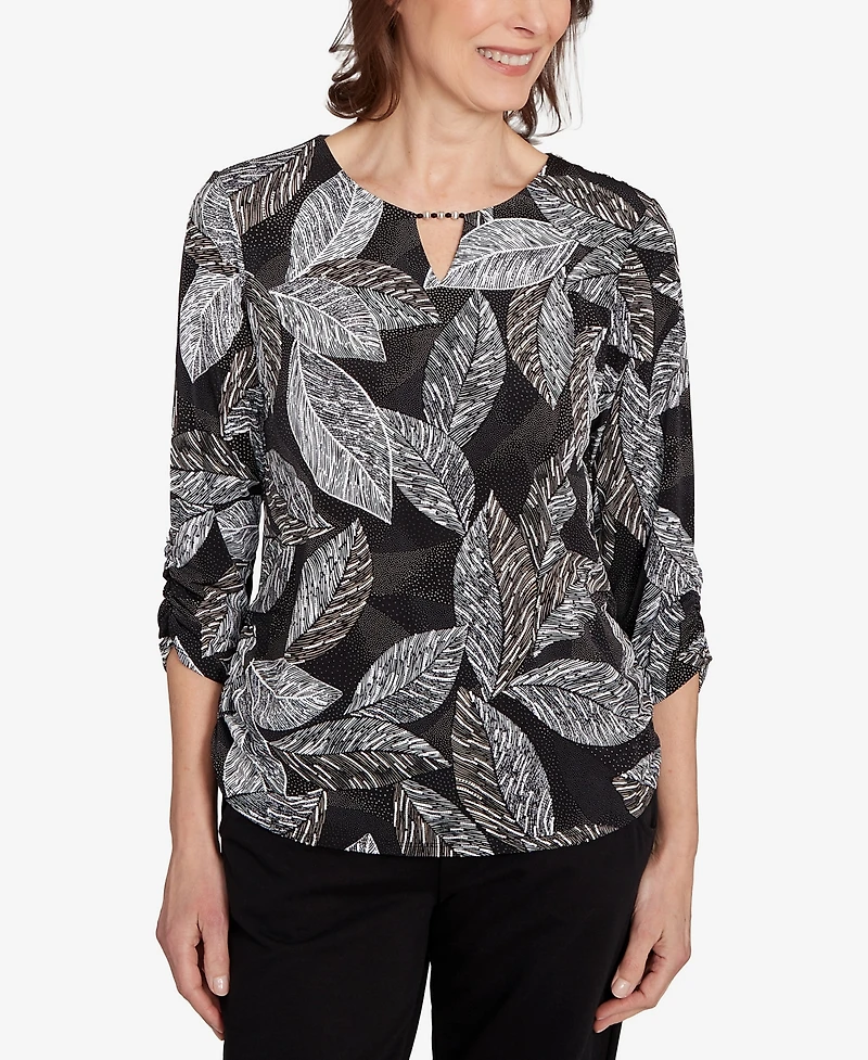 Alfred Dunner Women's Classic Puff Print Leaf Top