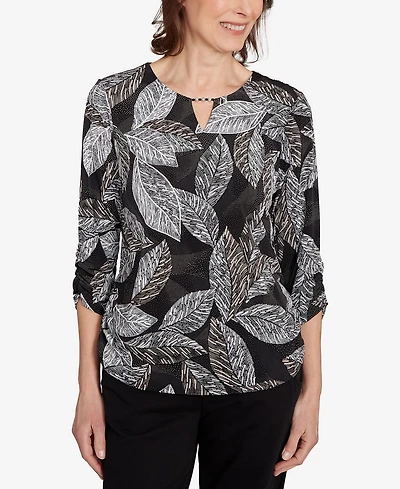 Alfred Dunner Women's Classic Puff Print Leaf Top
