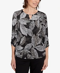 Alfred Dunner Women's Classic Puff Print Leaf Top