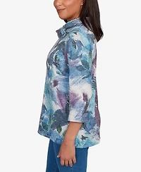 Alfred Dunner Women's Classic Floral Brushstroke Mock Neck Top