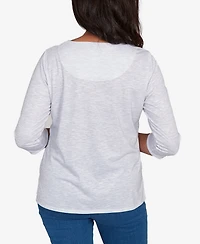 Alfred Dunner Women's Classic Santa and Tree Print Top