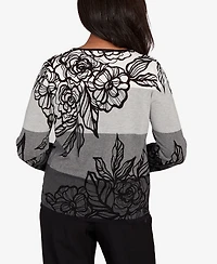 Alfred Dunner Women's Classic Ombre Floral Block Stripe Sweater