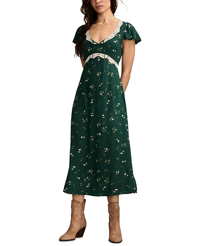 Lucky Brand Women's Floral-Print Lace-Trim Slip Dress