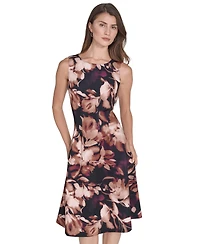 Halston Women's Printed Tucked Scuba Dress