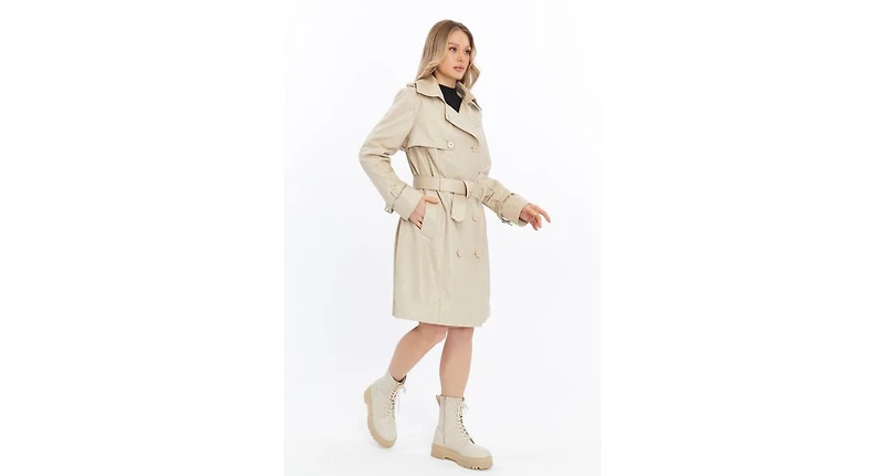 Furniq Uk Women's Genuine Leather Trench Coat, Beige