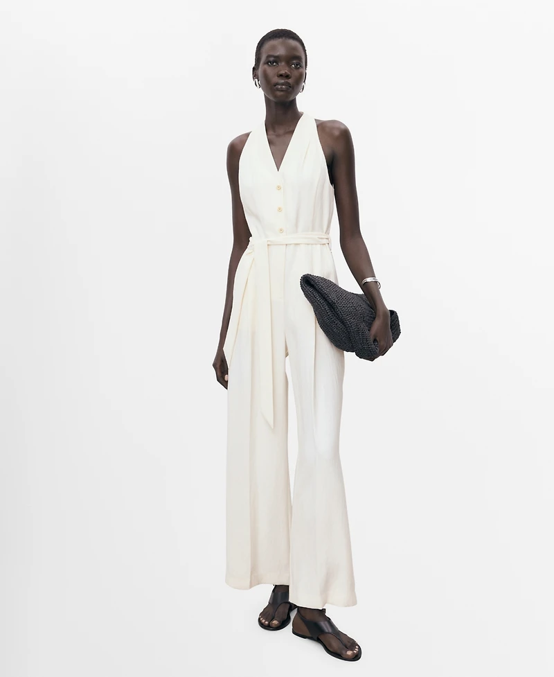 Mango Women's Belted Halter Neck Jumpsuit