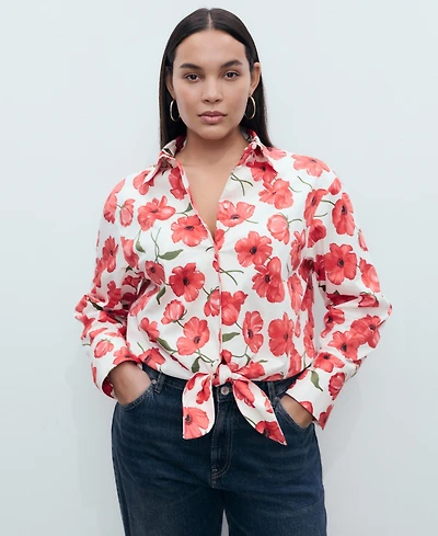 Mango Women's Floral-Print Poplin Shirt