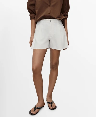 Mango Women's Frayed Hem and Pleats Denim Shorts