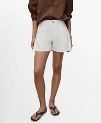 Mango Women's Frayed Hem and Pleats Denim Shorts