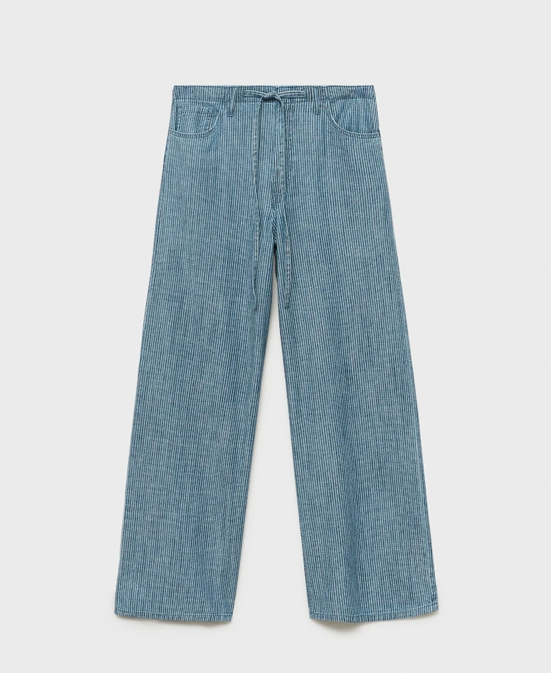Mango Women's Belted Wide Leg Denim Pants