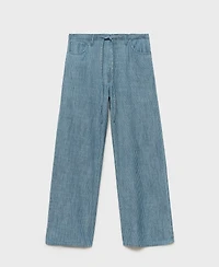Mango Women's Belted Wide Leg Denim Pants