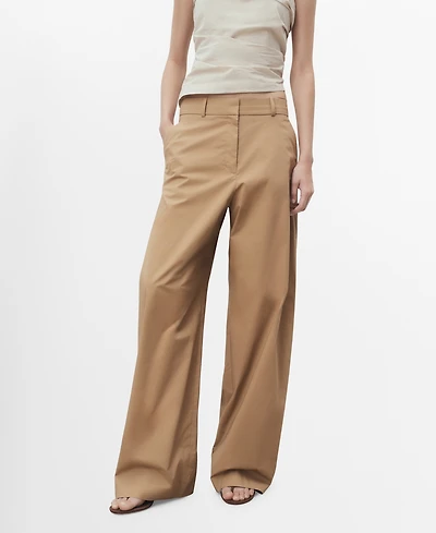 Mango Women's Mid-Rise Wide Leg Cotton Pants