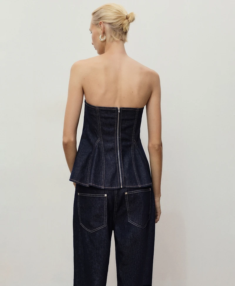 Mango Women's Denim Peplum Top