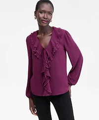 I.n.c. International Concepts Women's Ruffle-Collar V-Neck Blouse, Macy's Exclusive