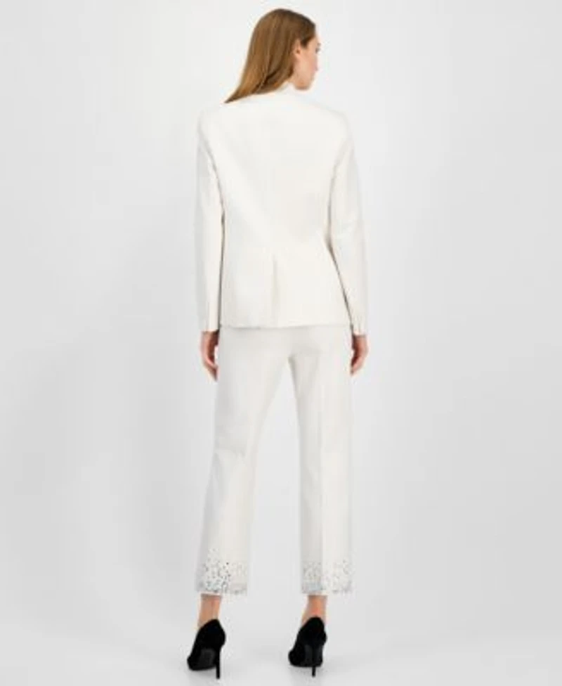 Anne Klein Womens Embellished One Button Jacket Embellished Mid Rise Capri Pants