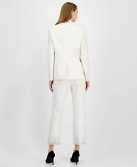 Anne Klein Womens Embellished One Button Jacket Embellished Mid Rise Capri Pants