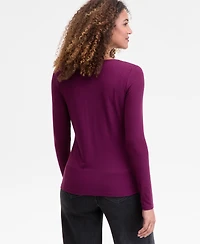 I.n.c. International Concepts Women's Mixed Media Scoop-Neck Long-Sleeve Top, Macy's Exclusive
