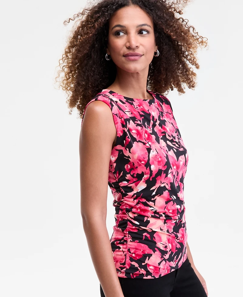 I.n.c. International Concepts Women's Pleated-Shoulder Sleeveless Ruched Top, Macy's Exclusive