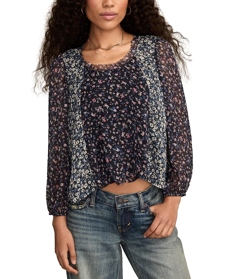 Lucky Brand Women's Print Mix Swing Top