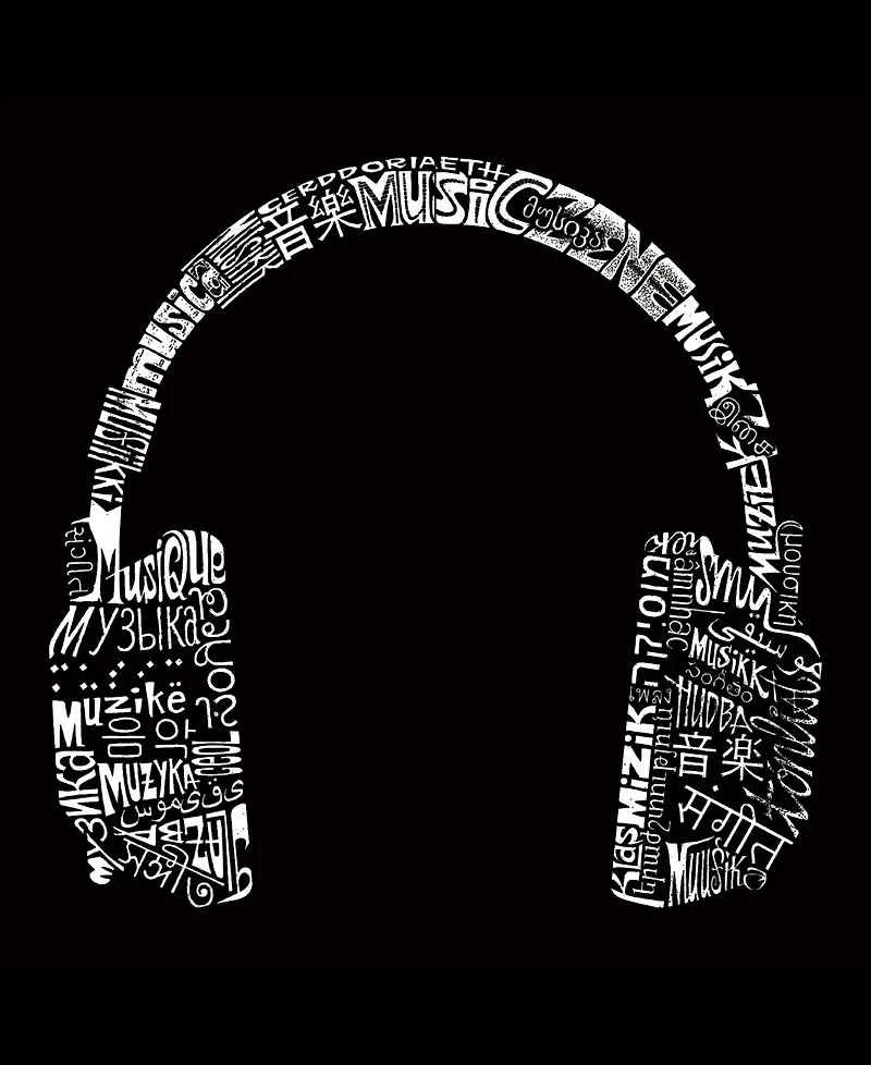 La Pop Art Plus Headphones Languages Word T-Shirt