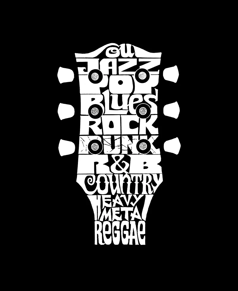 La Pop Art Plus Guitar Head Music Genres Word T-Shirt