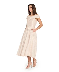 Tahari Asl Women's Crushed Taffeta Off-The-Shoulder Midi Dress