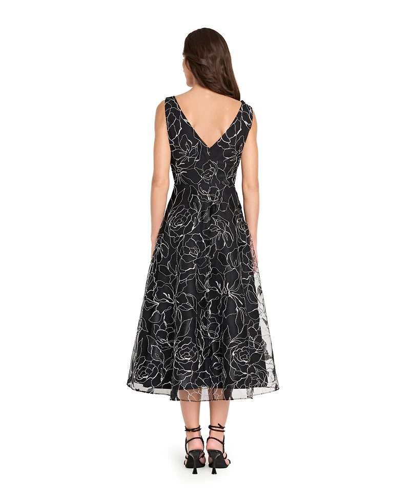 Tahari Asl Women's Soutache V-Neck Metallic Midi Dress