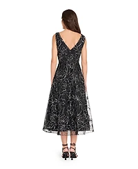 Tahari Asl Women's Soutache V-Neck Metallic Midi Dress