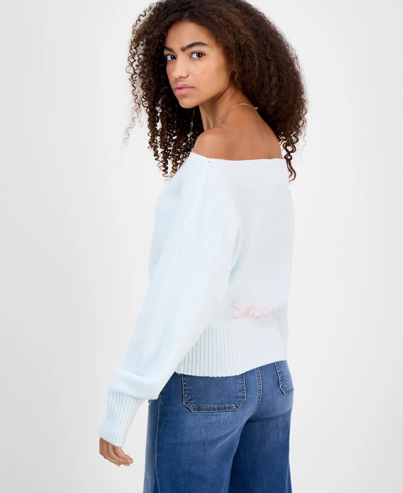 Hippie Rose Juniors' Off-The-Shoulder Slouchy Sweater