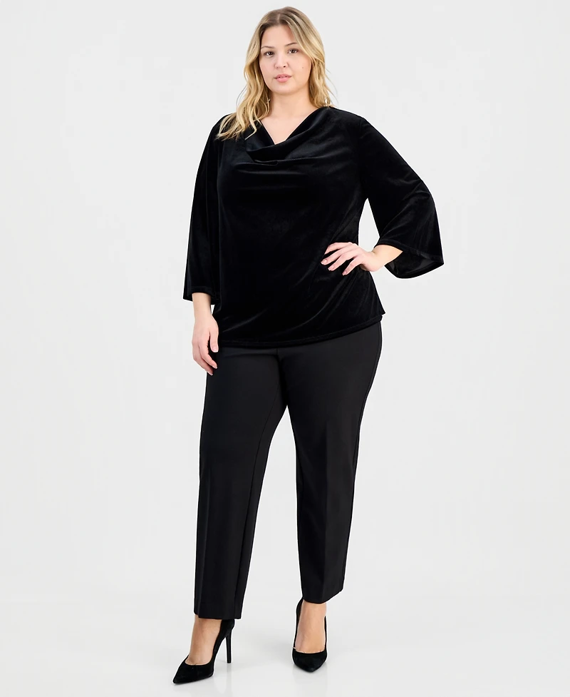 Kasper Plus Velvet Cowlneck Bell-Sleeve Top