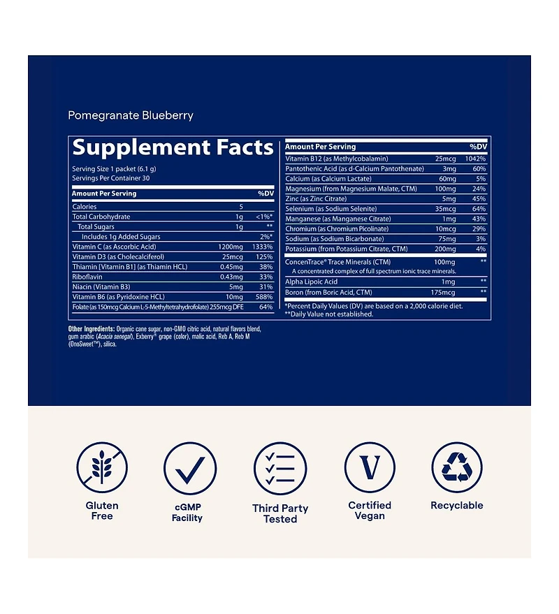 Trace Minerals Power Pak | Electrolyte + Vitamin C, Zinc, Magnesium | Immunity, Hydration & Energy Boost | Acai Berry, Pomegranate Blueberry, Guava Pa