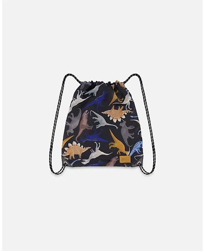 Deux par Deux Boy Drawstring Bag Black Dinosaur Print - Toddler|Child