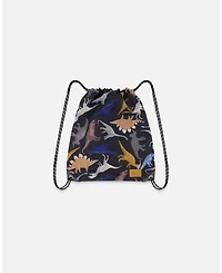 Deux par Deux Boy Drawstring Bag Black Dinosaur Print - Toddler|Child