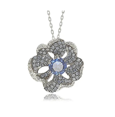Suzy Levian New York Sterling Silver Sapphire & Created White Whimsical Flower Pendant