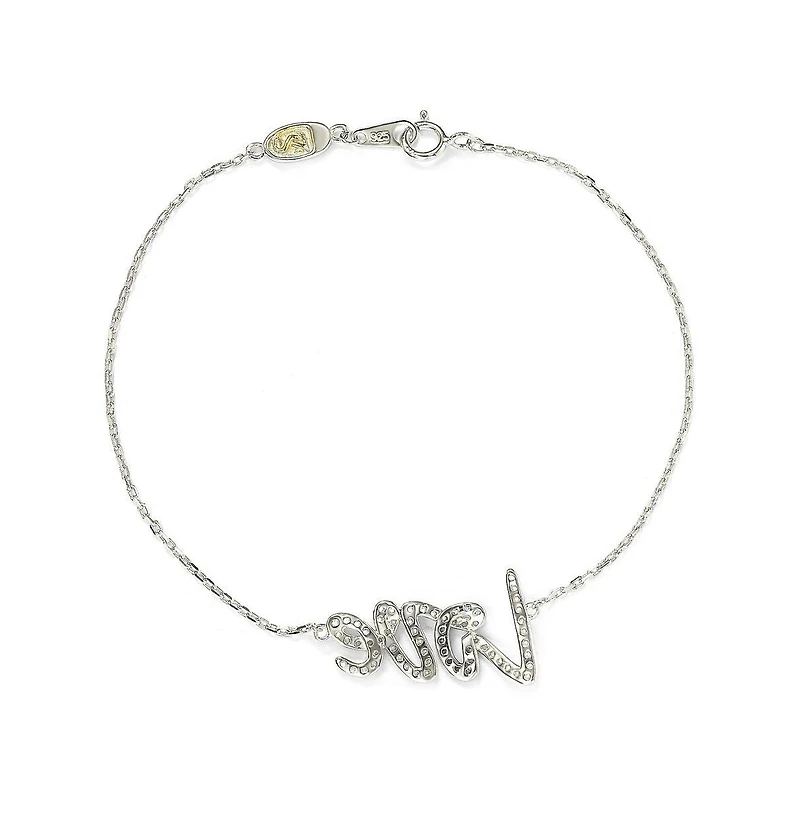 Suzy Levian New York Sterling Silver Sapphire & Created White Love Script Bracelet