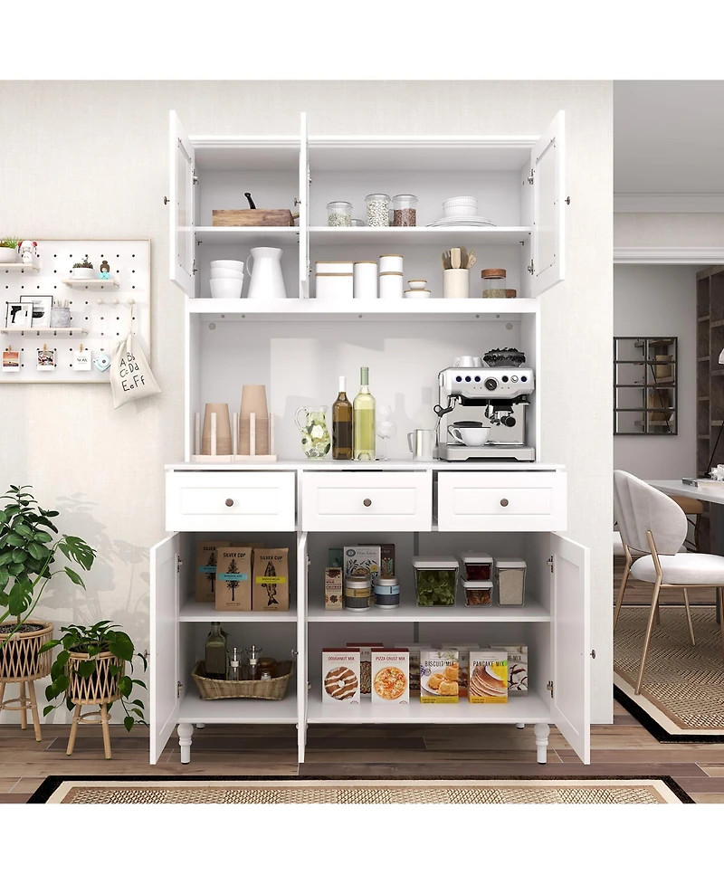 Gymax 77'' Tall Kitchen Pantry Storage Cabinet with Led Lights and Power Outlets