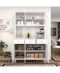 Gymax 77'' Tall Kitchen Pantry Storage Cabinet with Led Lights and Power Outlets