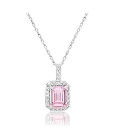 Suzy Levian Sterling Silver Emerald Cut Sapphire Halo Pendant