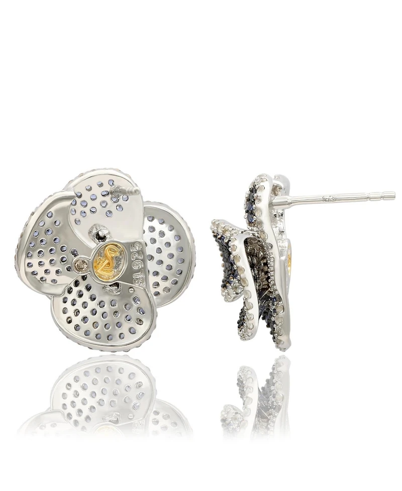 Suzy Levian Sterling Silver Sapphire & White Peony Flower Earrings