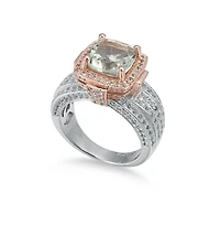 Suzy Levian Two-Tone Sterling Silver Cushion Cut Center Topaz Cocktail Milano Ring