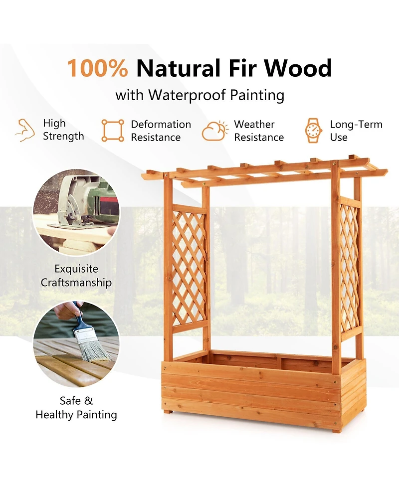 Gymax Raised Garden Bed Planter Box w/ Side & Top Trellis for Vine Climbing Plants