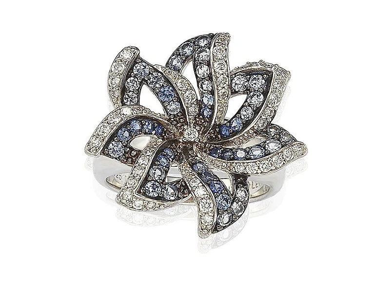 Suzy Levian New York Sterling Silver Sapphire & Created White Sapphire Flower Ring
