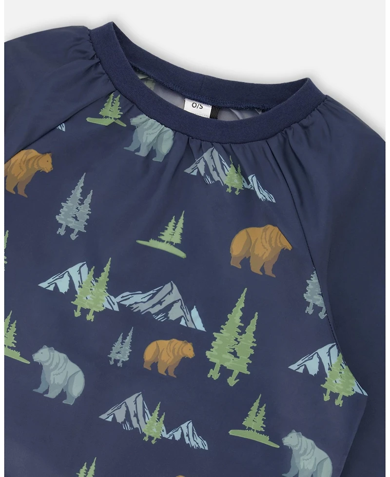 Deux par Deux Boy School Apron Navy Animal Print - Toddler|Child